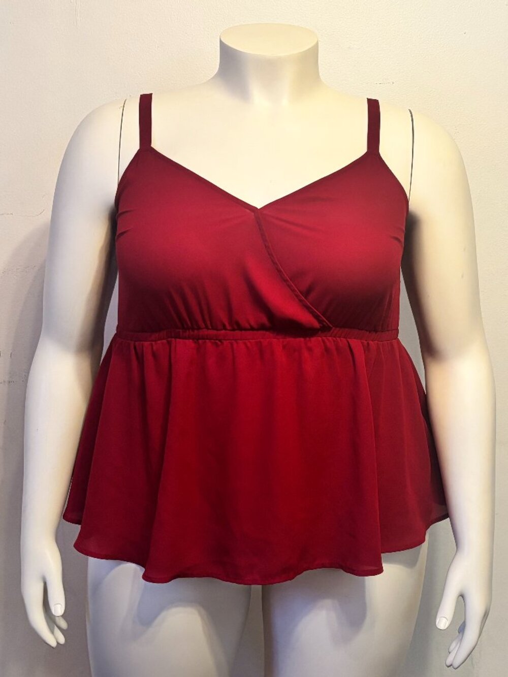 Torrid Plus 2X Dark Red Surplice Babydoll Cami Blouse w Adjustable Strap NWOT